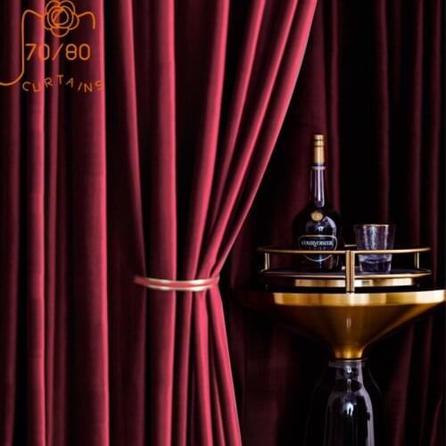 Luxury Nordic Velvet Curtain Red Blackout Curtains for Living Room Bedroom Thickened Velvet French Window Curtains