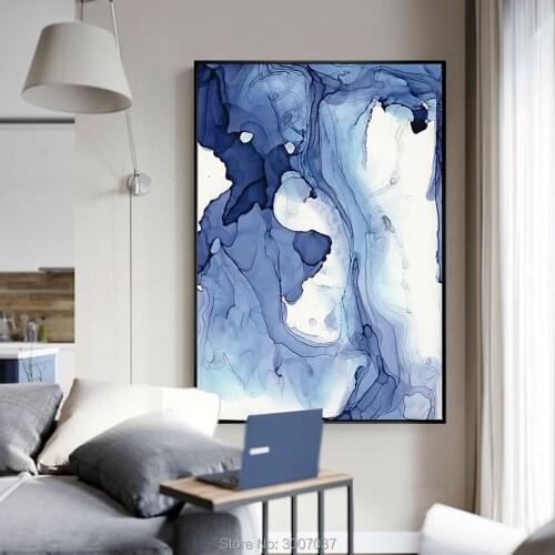 Hand Painted Blue watercolor abstract pattern modern art Painting art posters oil painting Canvas paintings for home decor