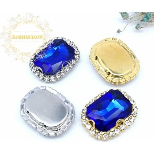 Sapphire blue Rectangle Shape Drill Side Chain CrystaL Glass Sewing Rhinestones DIY Womens Shose and Wedding Dresses