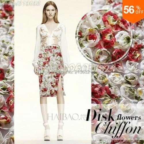 DIY PQYY73 Heavy Chiffon disc floral water soluble lace fabric embroidering stereo cheongsam dress fabric tecido feltro wedding