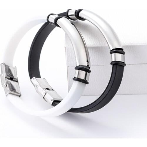 Silicone Bracelet For Men Stainless Steel Plate Bracelets Blank For Engrave Black/White Metal Plate Bracelet Wholesale 10pcs