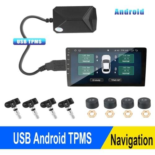 USB Android TPMS Tire Pressure Monitoring System Display Alarm System 4 Sensors Android Navigation Car Radio 5V Internal Sensors