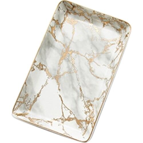 Nordic Gold Marbled Ceramic Tableware Dessert Steak Salad Snack Cake Tray Tea Tray Jewelry Storage Tray