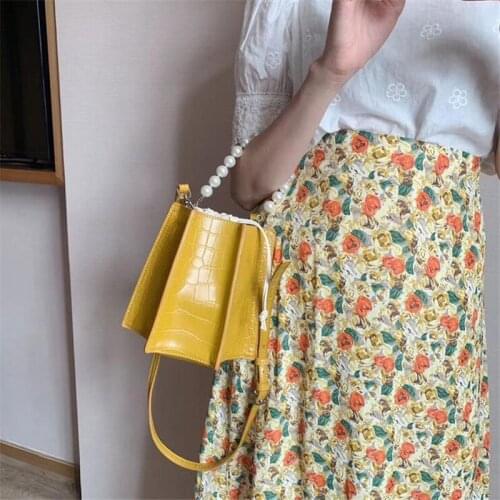 Luxury Bucket Bag For Women High Quality PU leather shoulder bag pearl handle handbag Classic solid Crossbody Bag for ladies