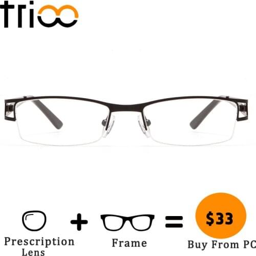 TRIOO Hollow Half Frame Design Progressive Glasses for men Prescription Square Mens Otpical Spectacles Black Diopter Eyewear