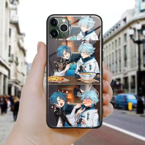 Xingqiu and chongyun genshin impact Silicone Glass Phone Case Cover Shell For iPhone SE 6 6s 7 8 Plus X XR XS 11 12 Mini Pro Max
