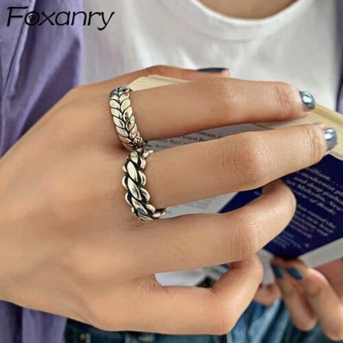 Foxanry Vintage Punk 925 Sterling Silver Hiphop Rings for Women Fashion Simple Chain Geometric Handmade Party Jewelry Gifts