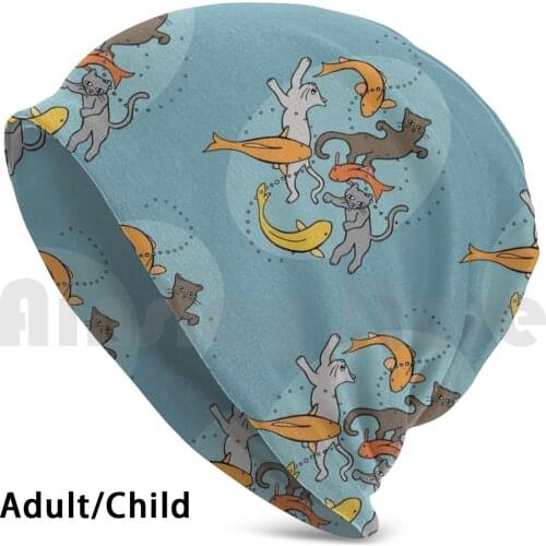 Kittens Swimming In Koi Pond With Fishes Beanies Knit Hat Hip Hop Kitten Kittens Cat Cats Swim Swimming Fish Fishes