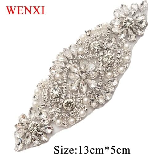 WENXI 30PCS Wholesale Hand Rose Gold Silver Beaded Sewing Crystal Rhinestones Appliques For Wedding Dress Sash WX850