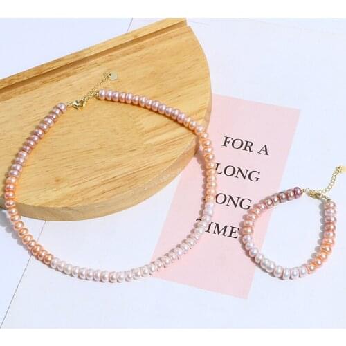 Jewelry Freshwater Culture White Mix Color Pink Pearl Silver Color Plated CZ Clasp Necklace Bracelet Sets For Women