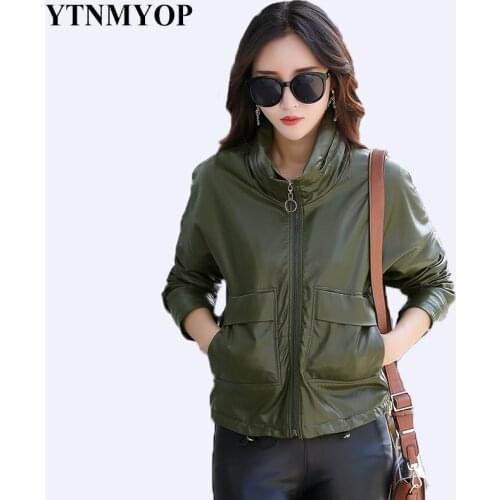 Army Green Leather Coat Women 2020 New Slim Plus Size Leather Jacket Female Casual Loose Autumn Leather Clothing Lady YTNMYOP