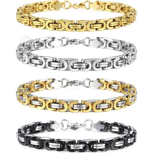 Womens Mens Bracelets MINIMALIST 7mm Black Gold Silver Color BYZANTINE Link Chain Stainless Steel Jewelry Gifts LKBM17