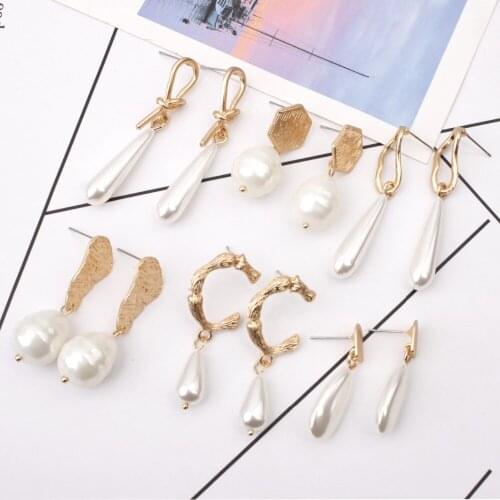 Vintage ABS Pearl Earring Ocean Gold Dangle Drop Earrings 2019 For Women BOHO Bohemian Beach Korean Jewelry Geometric Earrings
