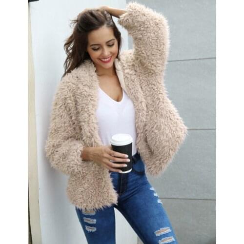 2020 womens Fall and Winter New Womens Solid color fleece-like fur fur long sleeve coat temperament wm