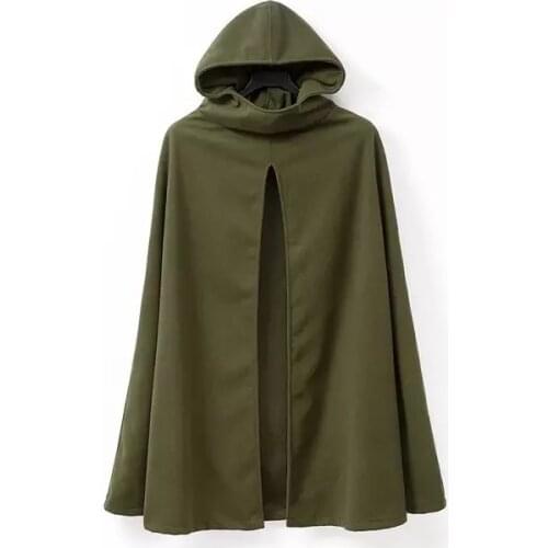 Spring Winter Womens Front Slit Woolen Material Cold-proof Hooded Sleeveless Bat Sleeved Cloak Coat