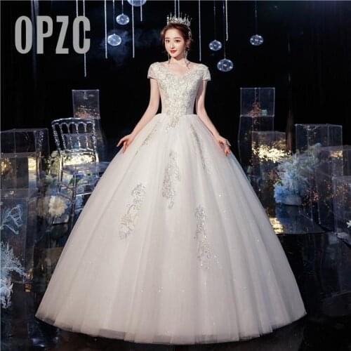 2020 New style Cheap Lace Embroidery Cap Sleeve Wedding Dresses Bride Gown V Neck Elegant Plus Size Vestido De Noiva real photo