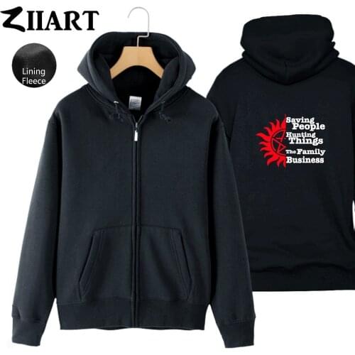 Winchester supernatural saving people hunting things the family business Man Full Zip Winter Fleece Hooded Coat Jackets ZIIART