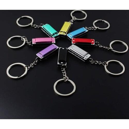 1pc Keychain Harmonic colorful Harmonica Mini 4 Holes Harmonica Keychain Key for children Toy Musical Instrument