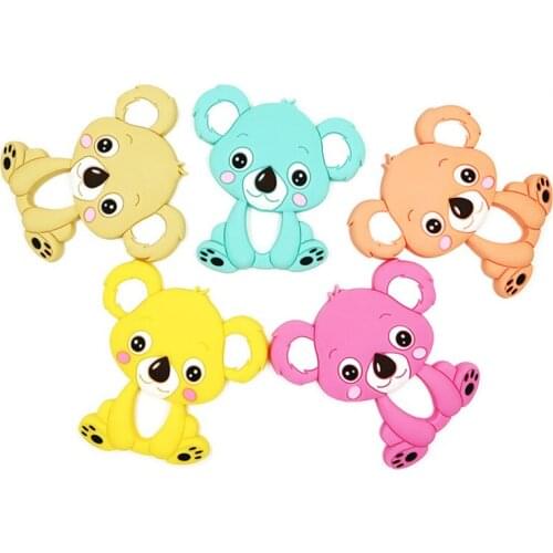 10pcs BPA Free Silicone Teether Cartoon Koala Bear Teething Pendant DIY Necklace Chew Charms Baby Teething Gift Chewable Toys