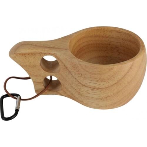 170ml Rubber Wood Double Hole Handle Water Cup Kuksa Wooden Coffee Mug Drinkware Juice Milk Tea Drinking Cup With Hanging Rope