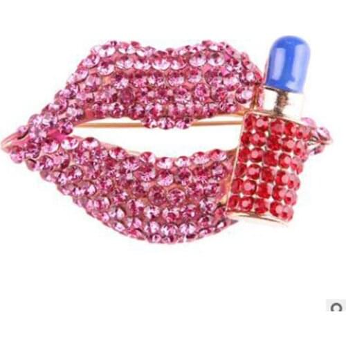 20 pieces/lot free shipping Fashion Sexy Multicolor Kiss Lips Crystal Rhinestone Gift Brooch Pin