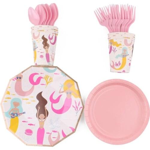 40Pc/Set Mermaid Theme Party Tableware Birthday Decoration Party Baby Shower Plates Napkins Disposable Tableware Party Supplies