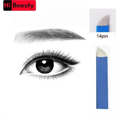 50pcs/lot Sterilized Blue 16 Pin 0.2mm Permanent Makeup Blade Manual Embroidery Eyebrow 3D Microblading Tattoo Needles