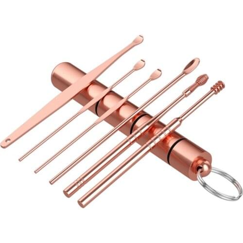 6pcs Stainless Steel Mini Earpick Curette Portable Ear Wax Remover Ear Cleaner Spoon Ear Hygiene Tools Health Care Tool