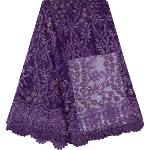 African Lace Fabric With 3D Flower And Stones 2018 Latest Style Purple Lace Fabric High Quality 3D Lace Fabric For Wedding 1061