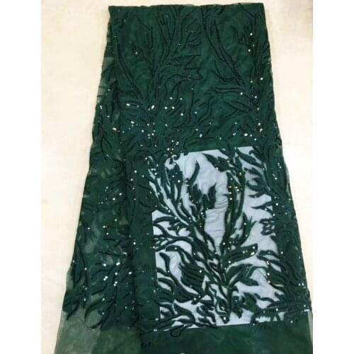 Free shipping (5yards/pc) beautiful emerald green African French net lace fabric with embroidery and sequins for party FZX132