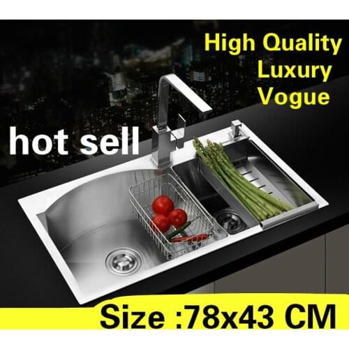 Free shipping Apartment high quality wash vegetables kitchen manual sink double groove 304 stainless steel hot sell 780x430 MM