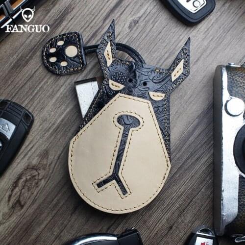 Cute Dog Pull Type Key Rings Car Smart Keychain Fob Hanging Genuine Leather Case Cover Key Wallet Key Housekeeper Holder Bag