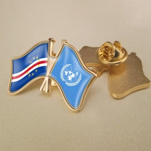United Nations and Cape Verde Crossed Double Friendship Flags Lapel Pins