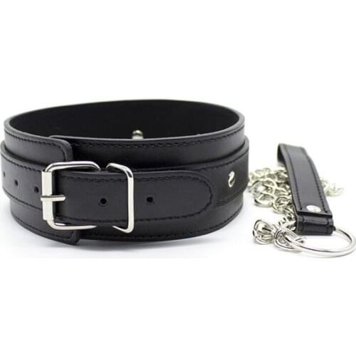 Black Leather Neck Restraints Slave Collar With Leash Chain Adult Games BDSM Torture Bondage Sex Toys For Woman Couples Erotic