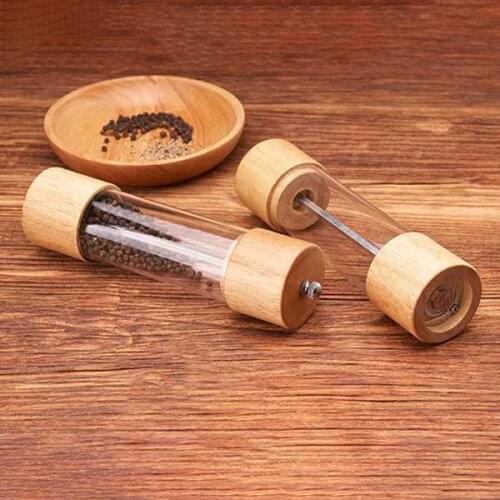 Wooden Salt and Pepper Grinder Set, Manual Salt and Pepper Grinder with Visible Window and Cleaning Brush, 2 Pack