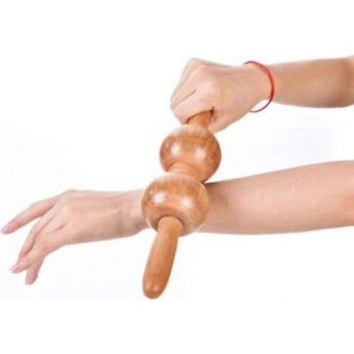 Wooden roller massager Solid wood back leg massage massage hammer double massage ball rolling spine