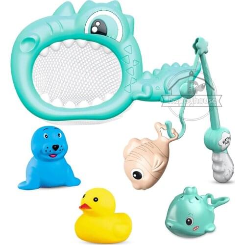 Baby Bath Toys For Kids Magnetic Spray Water Baby Shark Bath Toy Clockwork Swiming Pool Network Bag Fishing Rod Bath Game Toy