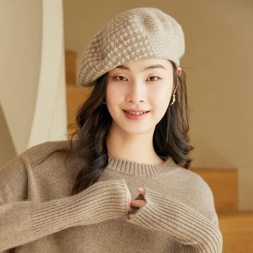 100% Goat Cashmere Women Print Style Hat Fashion Headgears 2Colors 2021 Winter Autumn Soft Warm Accessories For Ladies