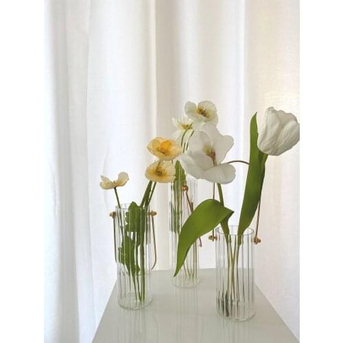 Ins Korean style Flower Arrangement Metal Portable Vertical Glass Vase Light Luxury Modern Home Vase Decoration