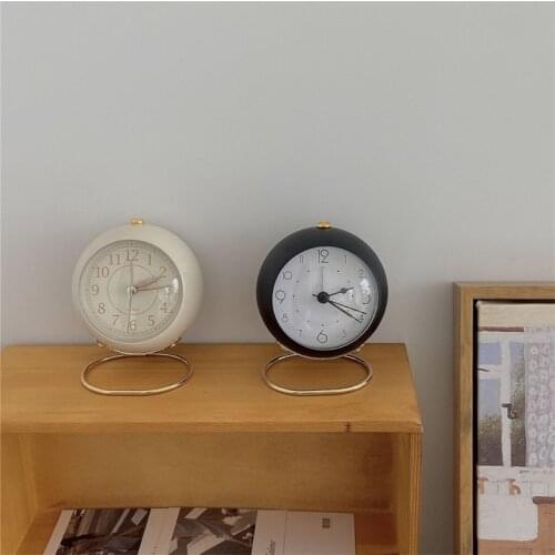 Ins Cream Color Alarm Clock Desk Bedroom Clock Nordic Style Retro Student Desktop Silent Small Aarm Clock