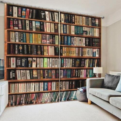 Beautiful Photo Fashion Customized 3D Curtains brown bookself curtains 3D Window Curtain For Living Room