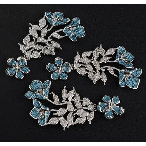 Cubic Zircon Micro pave flower connector for Jewelry Making 43x80mm gold plated