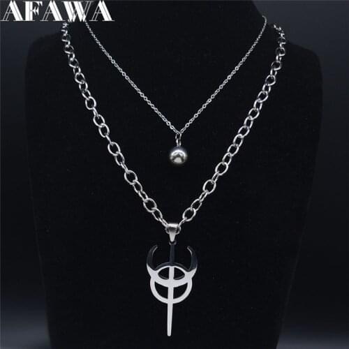 Stainless Steel Clavicula Nox Layered Chain Necklace Silver Color Punk Hidden Satanic Goetia symbol Shirt Patch Jewelry N4123S02