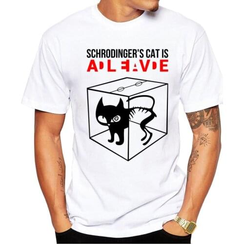 TEEHUB Schrodingers cat is dead and alive Men T-Shirt Short Sleeve t shirts Cat Printed Hipster Tshirts Casual Basic Tee