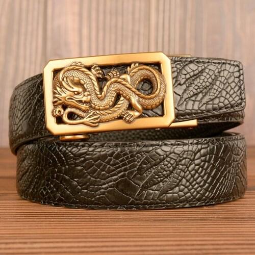 Dragon Pattern Automatic Buckle Belts for Men Genuine Leather Mens Belt Ceinture Fashion Designer Crocordile Jean Cowhide Belt