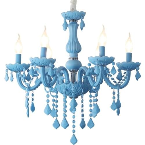 Sky Blue Crystal chandelier home lighting Boys Bedroom Pendant Light Living room Children Student room Lamp chandeliers B566