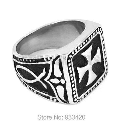 German Army Iron Cross Ring Stainless Steel Jewelry Trendy Cross Motor Biker Skull Men Ring SWR0304B