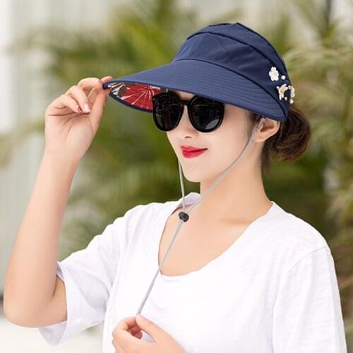 New Empty Hat Summer Wide Sunshade Outdoor Sunsun Hat Ladies Pearl Foldable Hat Factory Batch Free Shipping