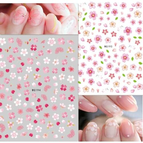 Newest WG 192 193 194 spring cherry blossom pattern 3D nail sticker decal back gule DIY nail manicure decoration wraps
