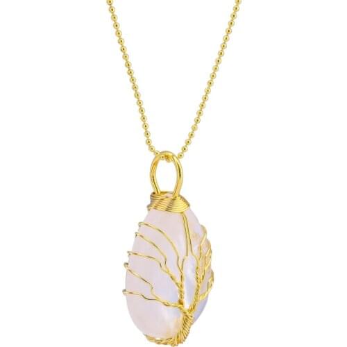 New Luxury Women Necklace Stone Water Drops Pendant Necklace Copper Wire Winding Tree Charming Necklace Handmade DIY Jewelry